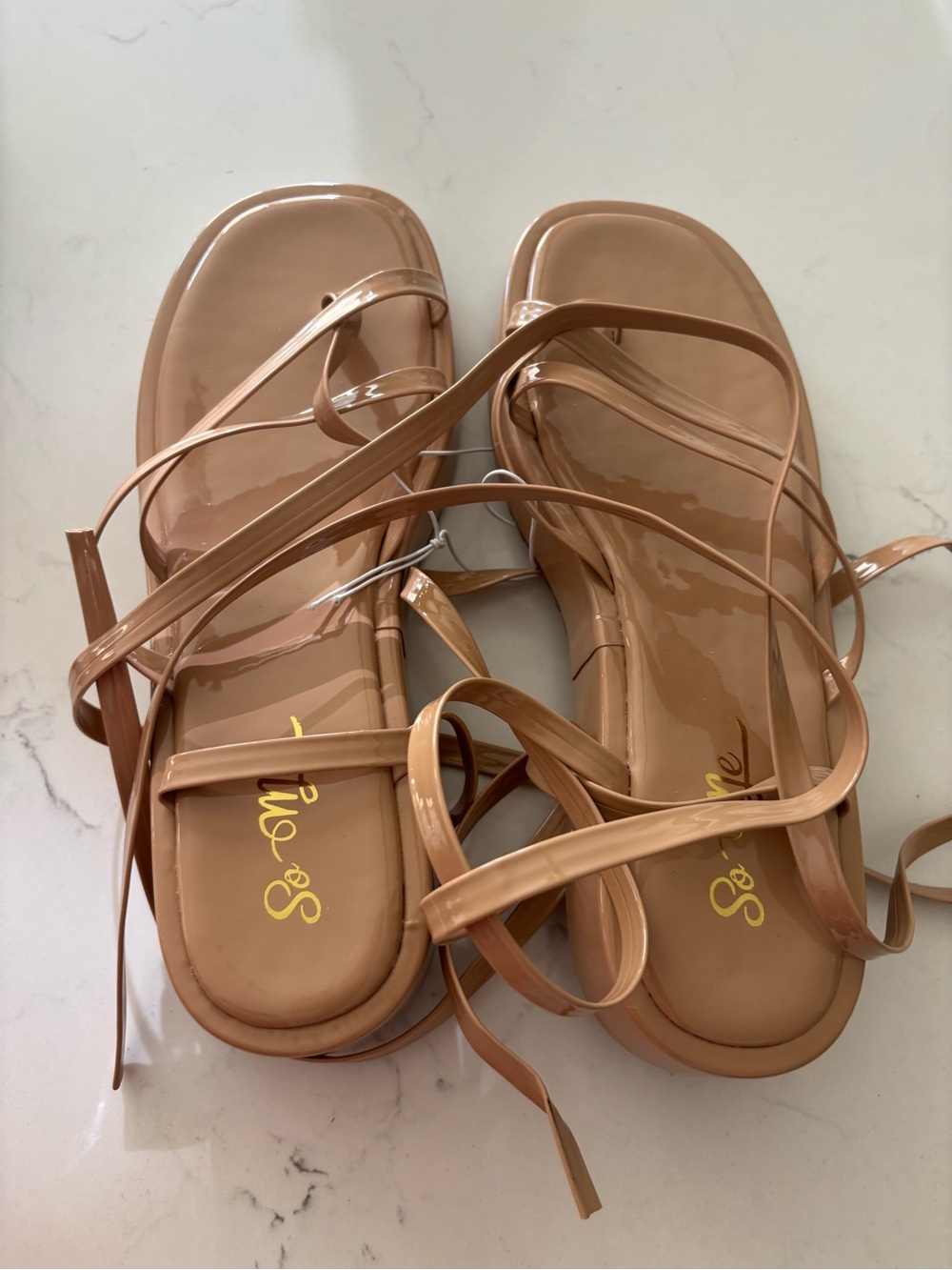 So Me Nude Patent Strappy Lace-Up Sandals - Picture 1 of 3